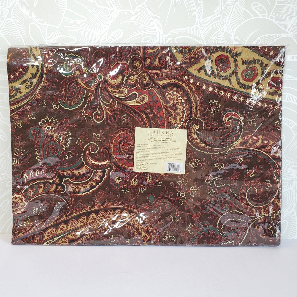 Ralph Lauren Christmas Cotton Placemats In Bridgette Chocolate Brown Paisley